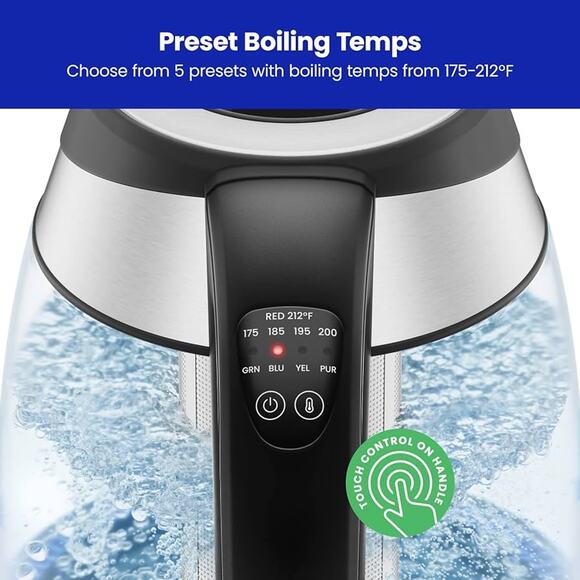 Chefman Electric Kettle with Temperature Control, 5 Presets LED Indicator Lights - Picture 4 of 6